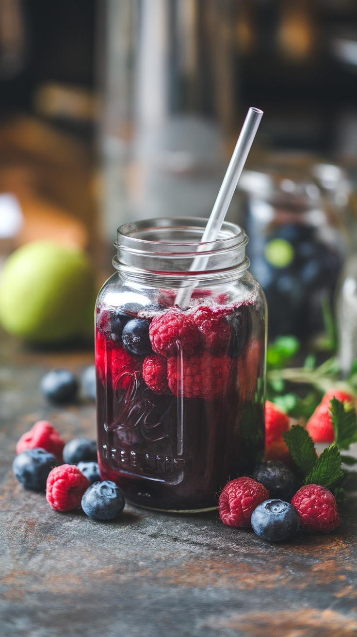 Jugo detox hecho con frutos rojos