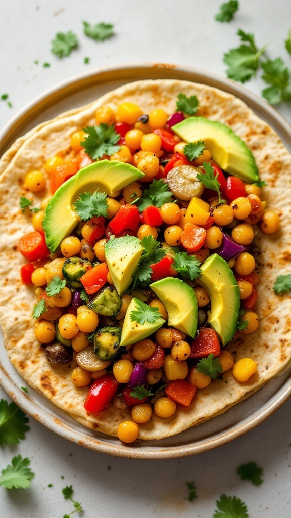 Tortilla de garbanzos con verduras y aguacate