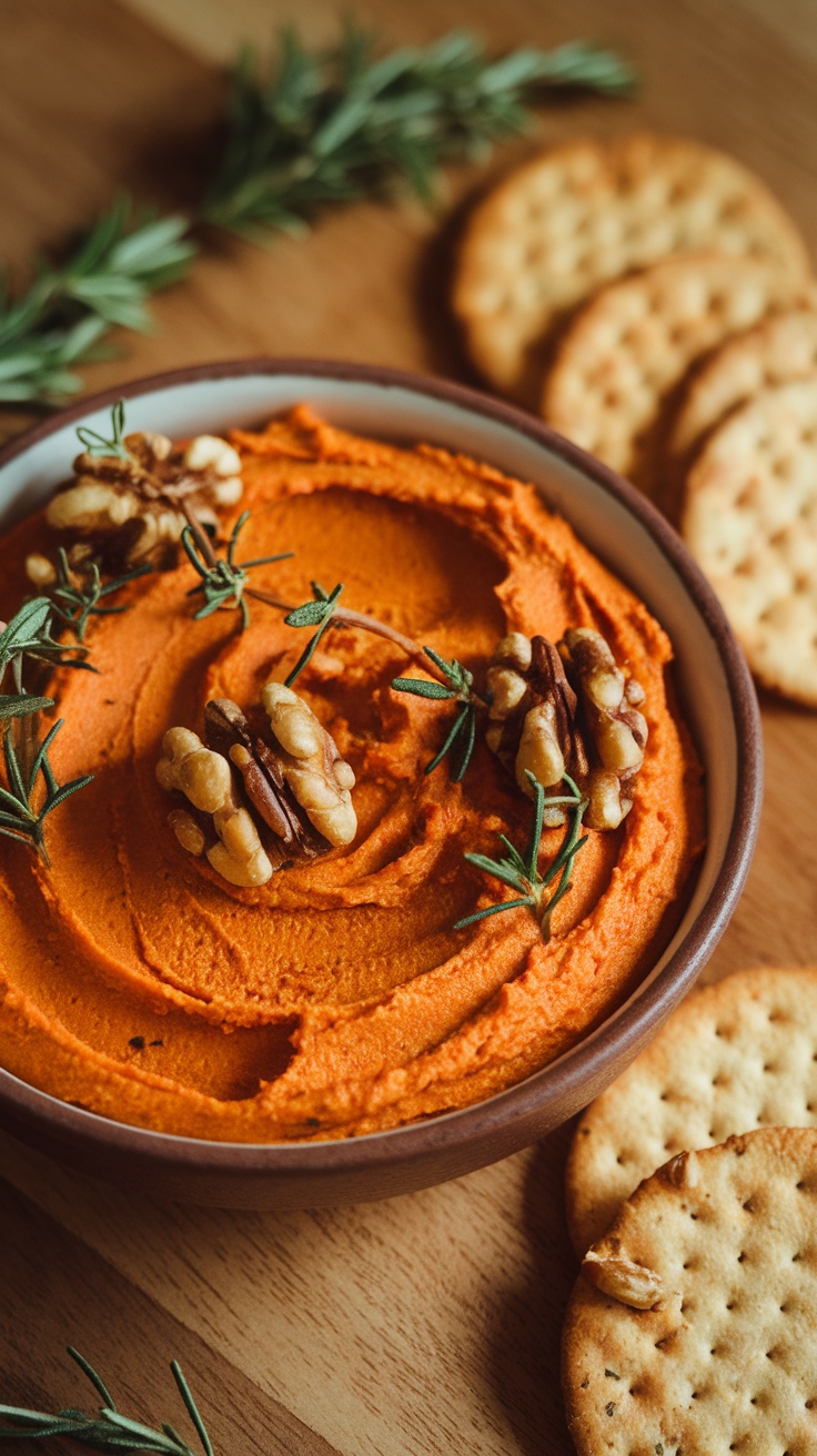 Salsa de nueces cremosa en un tazón con galletas al lado.