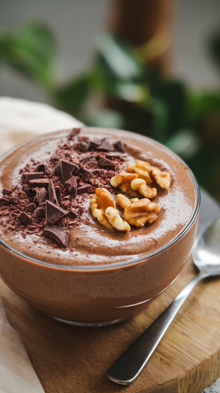 Smoothie bowl de cacao con nueces y chocolate