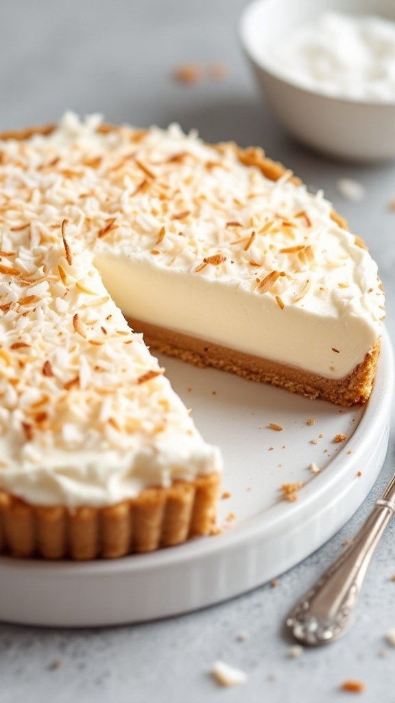 Tarta de Coco sin Horno con coco tostado en la parte superior