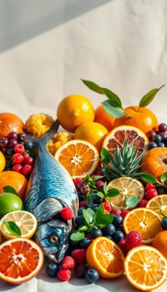 Frutas y pescado azul para una piel joven
