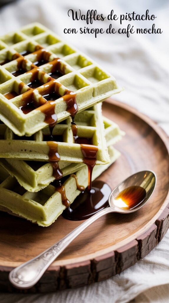 Waffles de Pistacho con Sirope de Café Mocha