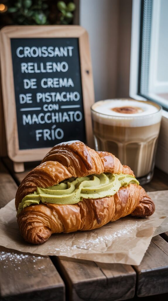 Croissant Relleno de Crema de Pistacho con Macchiato Frío