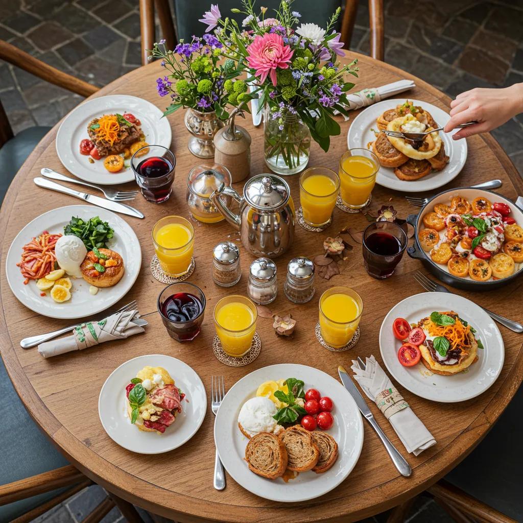 Festive brunch setup at Pistacho Coffee Brunch with seasonal decorations